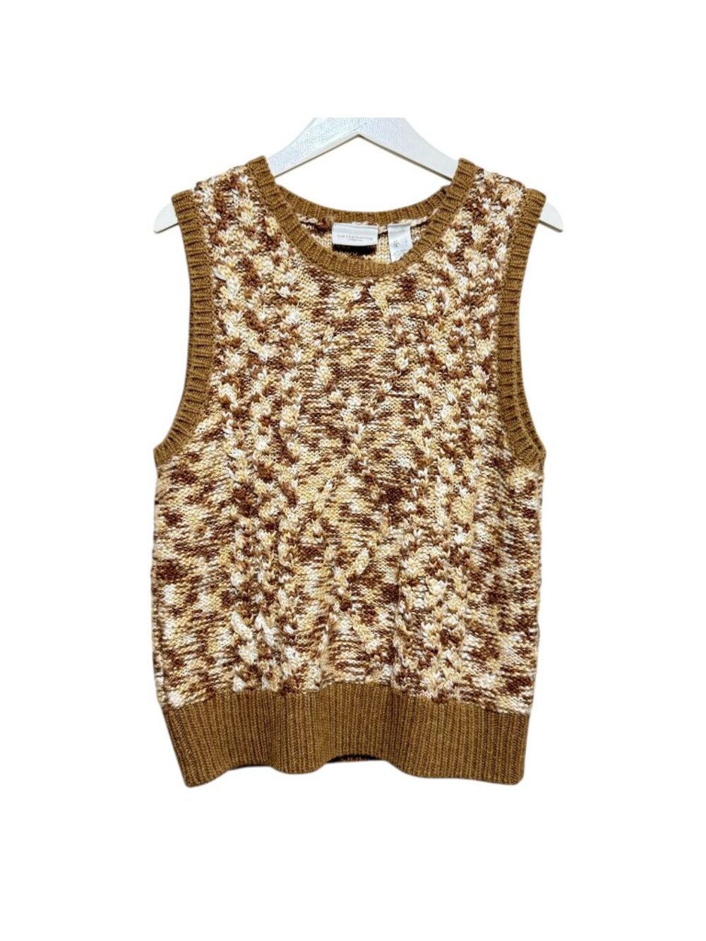 Liz Claiborne Lizsport Vintage Sweater Vest Womens Size L Brown/White Cable Knit
